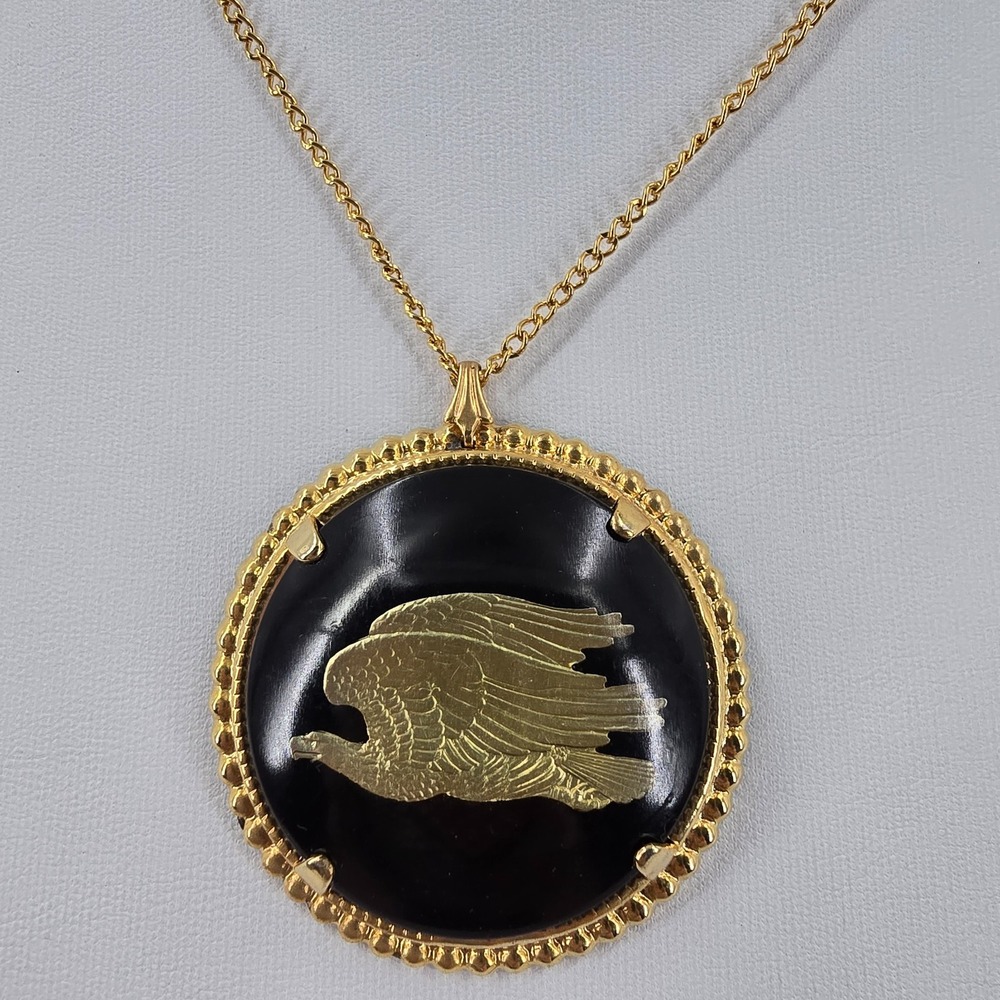 Vintage Golden Eagle in Flight Pendant Necklace Bird Gold tone
